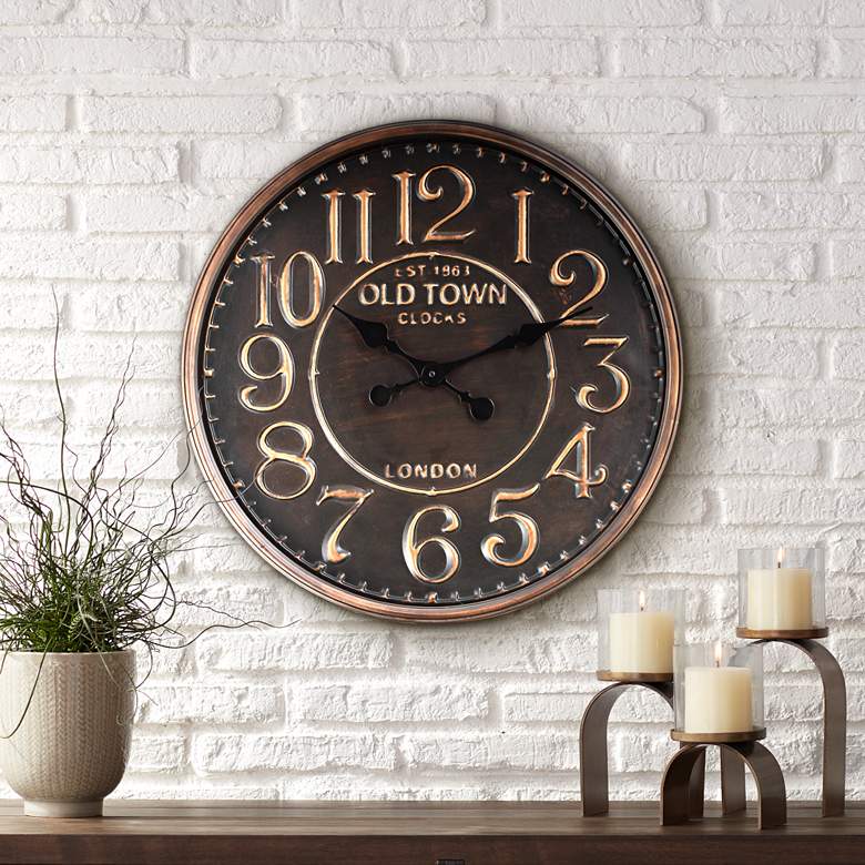 Image 1 1863 Old Town London 23 1/2" Wide Rustic Vintage Wall Clock