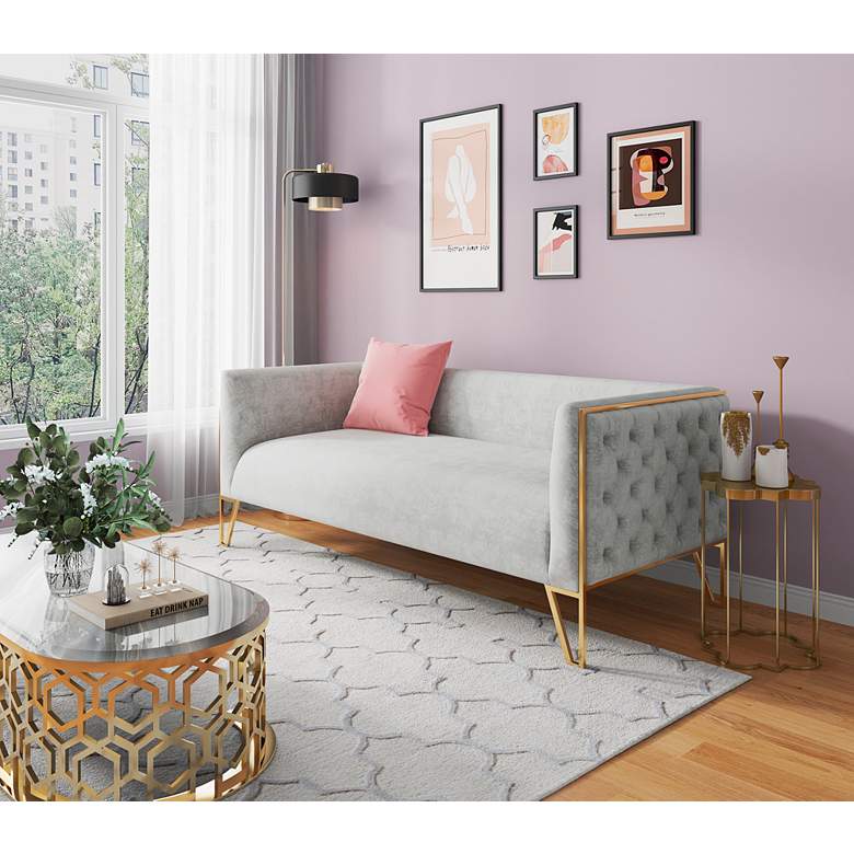 Image 1 Vector 81 1/2" Wide Gray Velvet Fabric 3-Seat Sofa in scene
