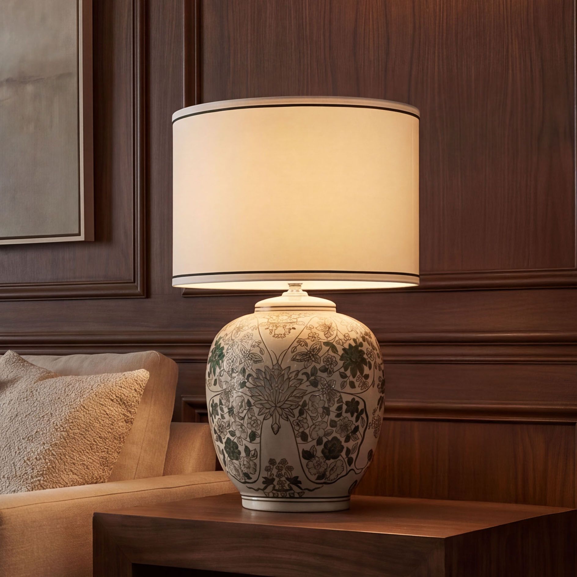 Image 1 Ernest 23" High Green White Floral Porcelain Traditional Table Lamp in scene