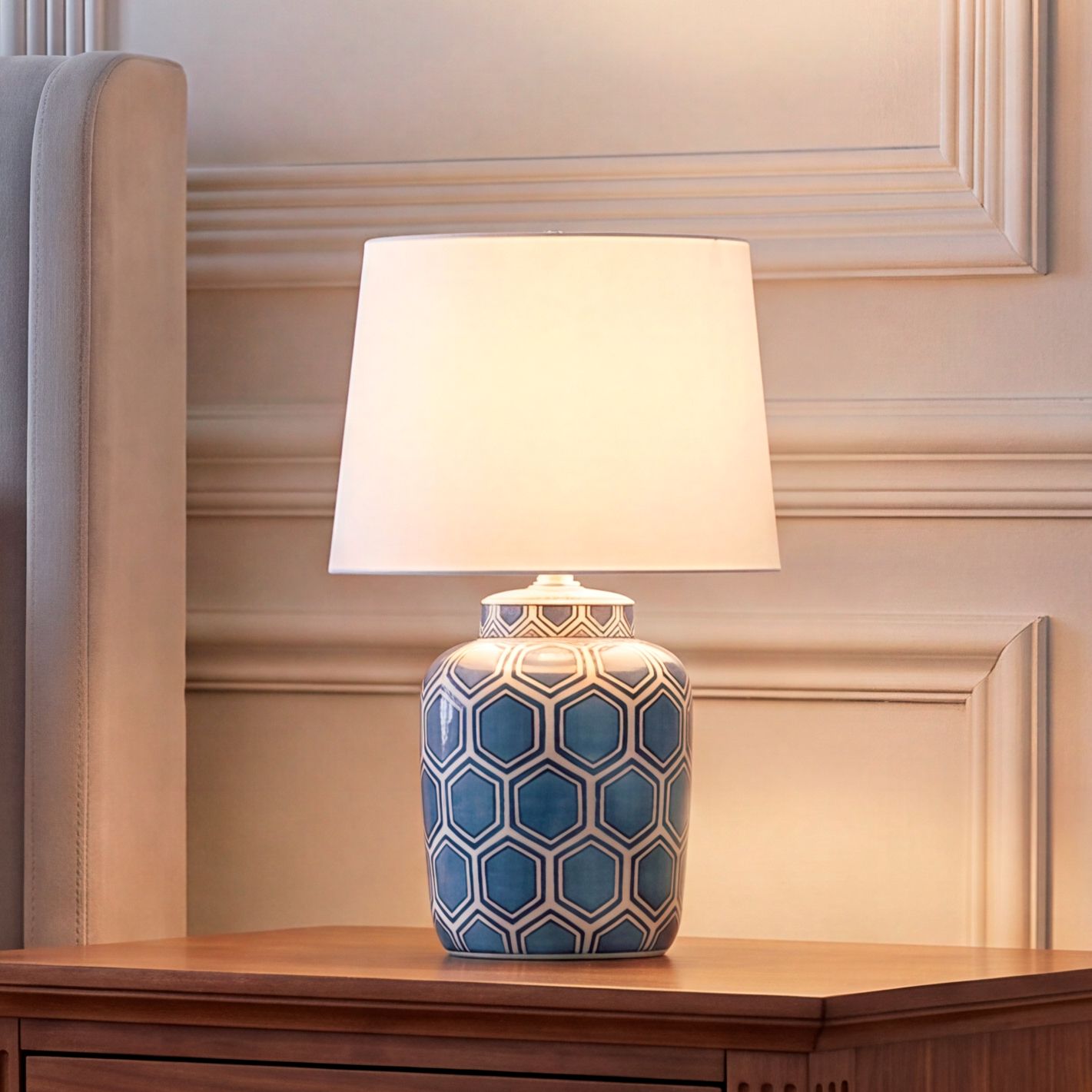 Arneson 20" High Blue White Porcelain Traditional Honeycomb Table Lamp in scene