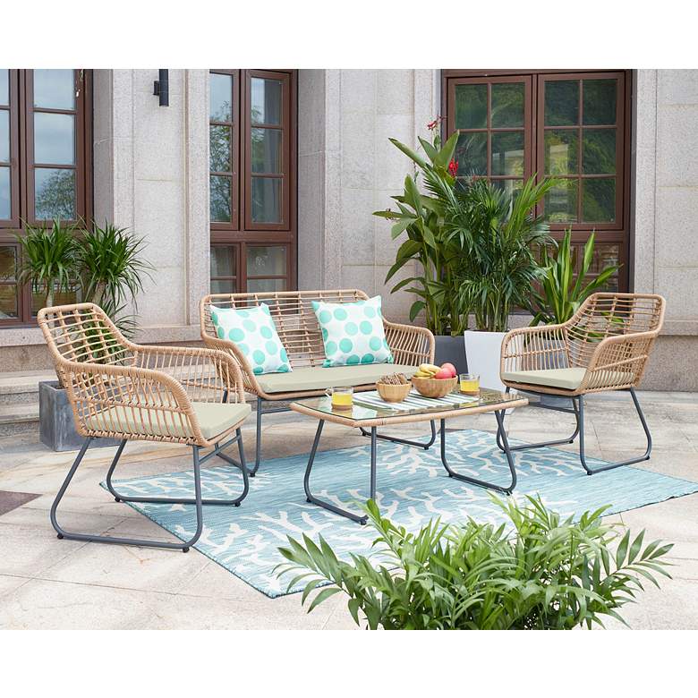 Image 1 Antibes Rattan Steel 4-Piece Patio Set with Cream Cushion in scene