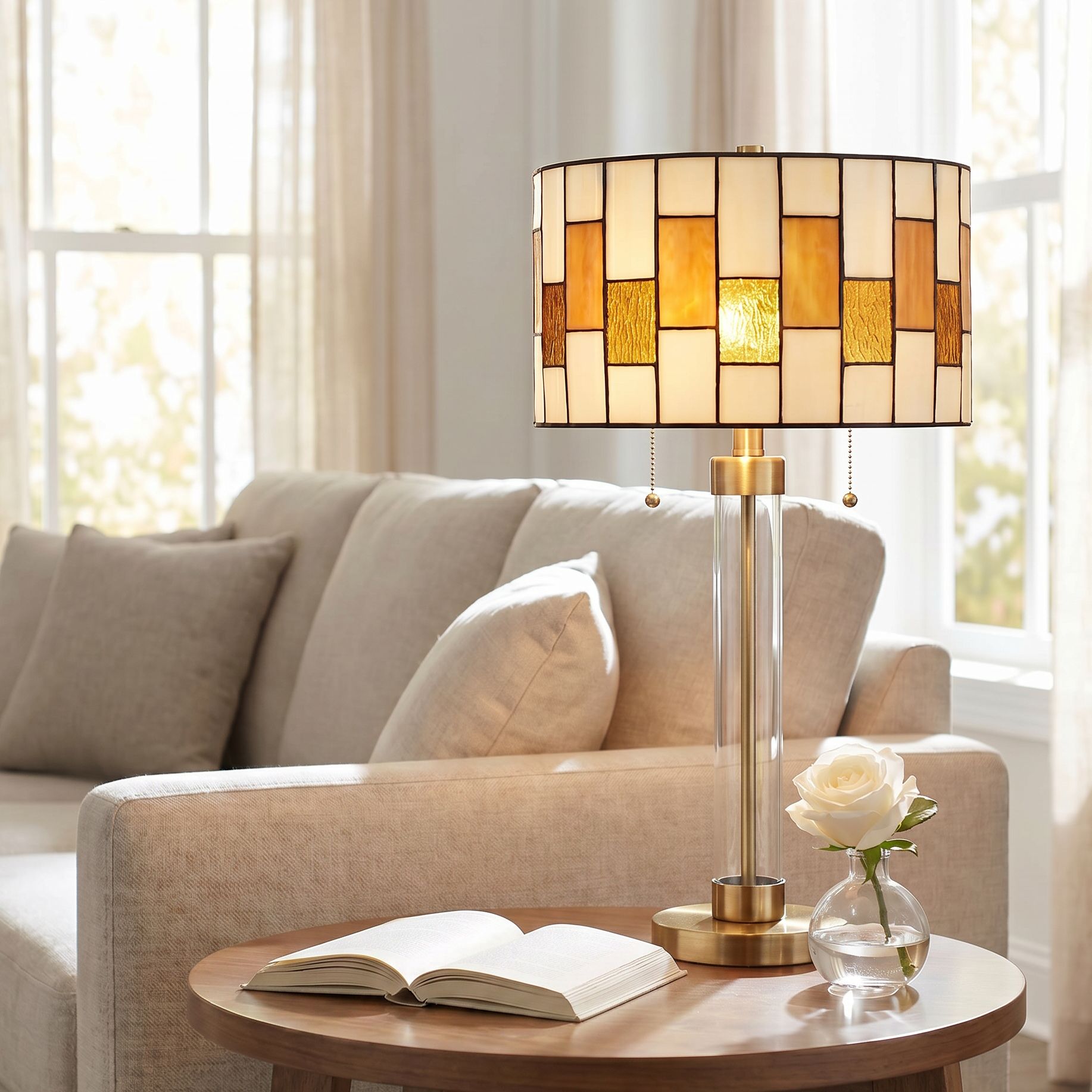Image 1 Robert Louis Tiffany Andra 24" High Amber Art Glass 2-Light Table Lamp in scene