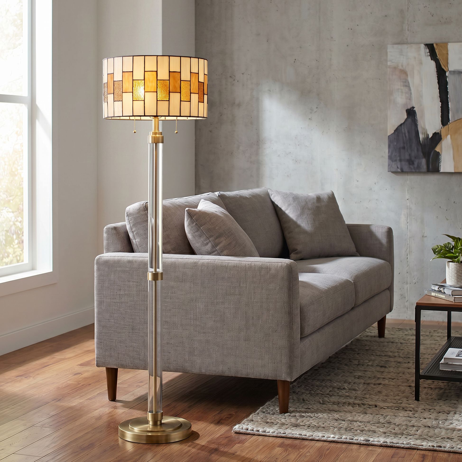 Image 1 Robert Louis Tiffany Andra 60" High Amber Art Glass Floor Lamp in scene