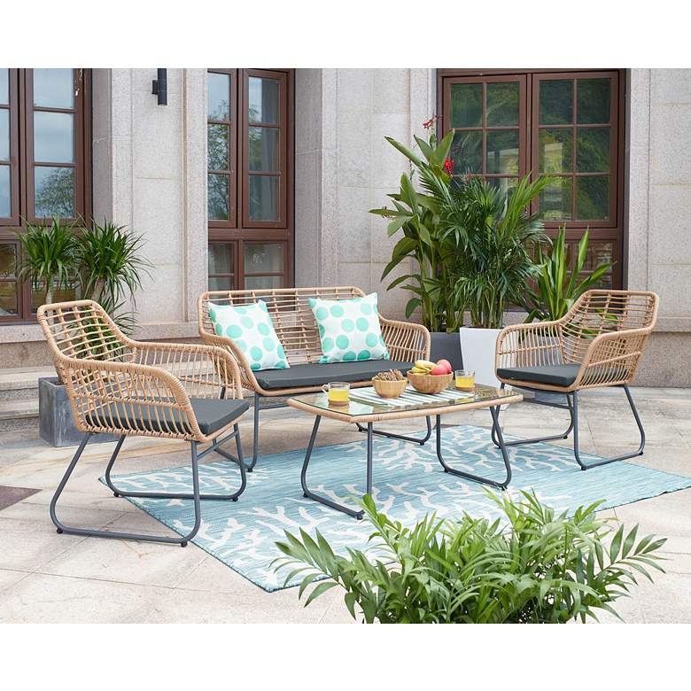 Image 1 Antibes Rattan Steel 4-Piece Patio Set with Gray Cushion in scene