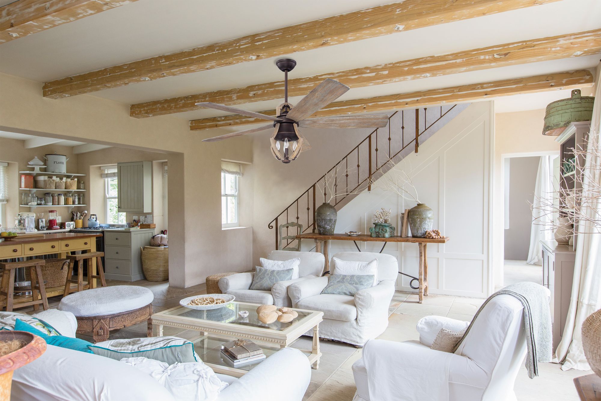 Image 1 56" Craftmade Winton Pine and Bronze LED Ceiling Fan with Remote in scene