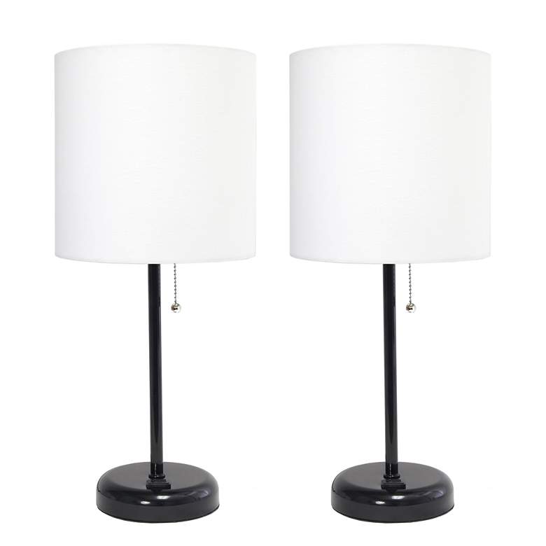 Image 1 19.5" 2 Pack Black Stick Table Desk Lamp Set with Charging Outlet