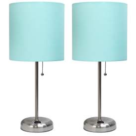 Image1 of 19.5" 2 Pack Brushed Steel Stick Table Desk Lamp Set with Charging Out
