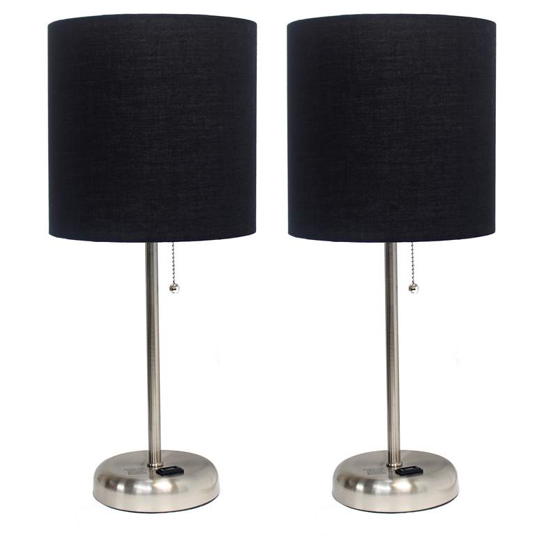 Image 1 19.5" 2 Pack Brushed Steel Stick Table Desk Lamp Set with Charging Out