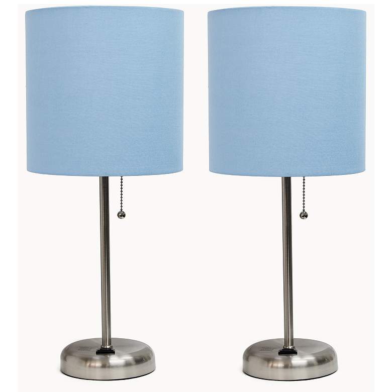 Image 1 19.5" 2 Pack Brushed Steel Stick Table Desk Lamp Set with Charging Out