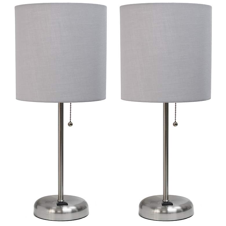 Image 1 19.5" 2 Pack Brushed Steel Stick Table Desk Lamp Set with Charging Out