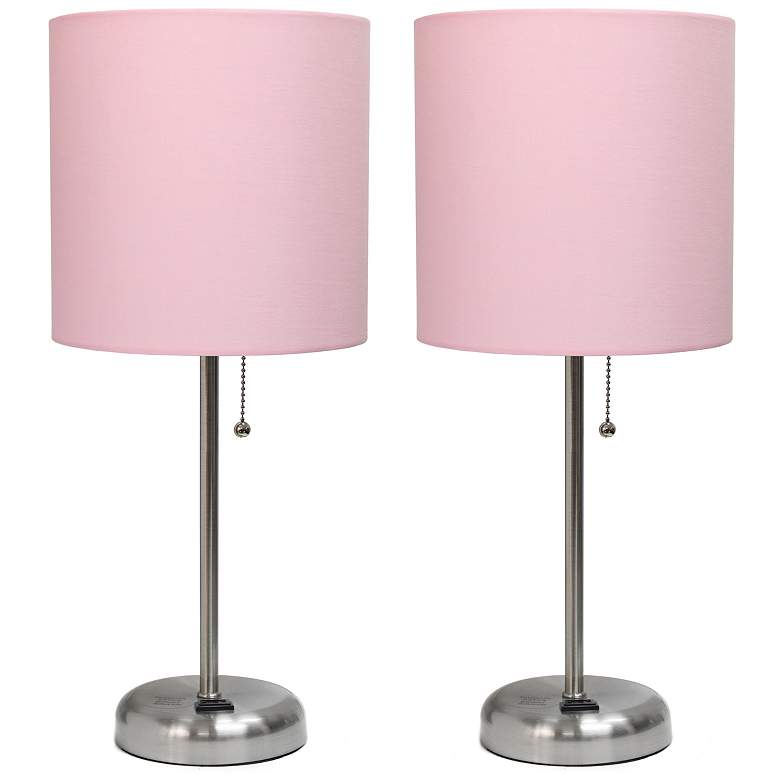 Image 1 19.5" 2 Pack Brushed Steel Stick Table Desk Lamp Set with Charging Out