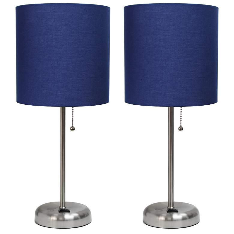 Image 1 19.5" 2 Pack Brushed Steel Stick Table Desk Lamp Set with Charging Out