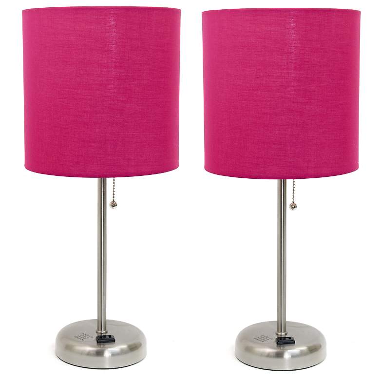 Image 1 19.5" 2 Pack Brushed Steel Stick Table Desk Lamp Set with Charging Out