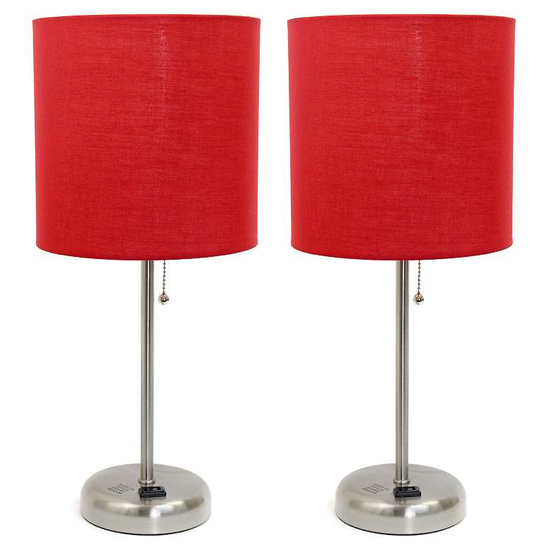 Image 1 19.5" 2 Pack Brushed Steel Stick Table Desk Lamp Set with Charging Out
