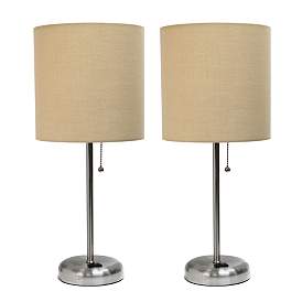 Image1 of 19.5" 2 Pack Brushed Steel Stick Table Desk Lamp Set with Charging Out