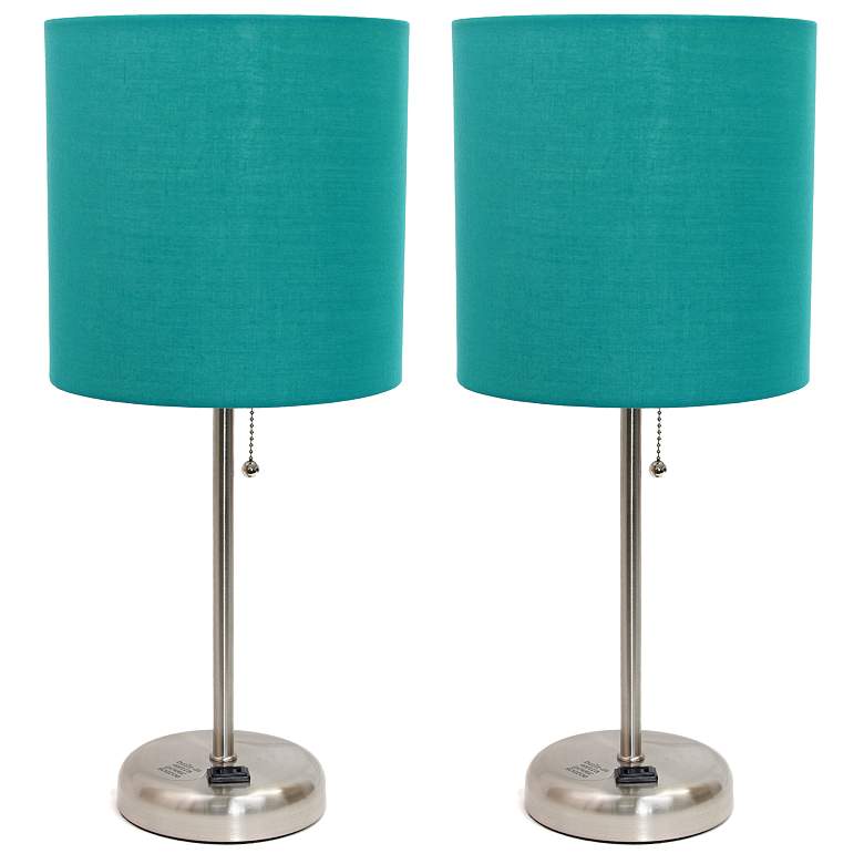 Image 1 19.5" 2 Pack Brushed Steel Stick Table Desk Lamp Set with Charging Out