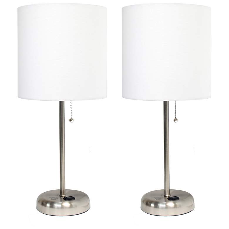 Image 1 19.5" 2 Pack Brushed Steel Stick Table Desk Lamp Set with Charging Out