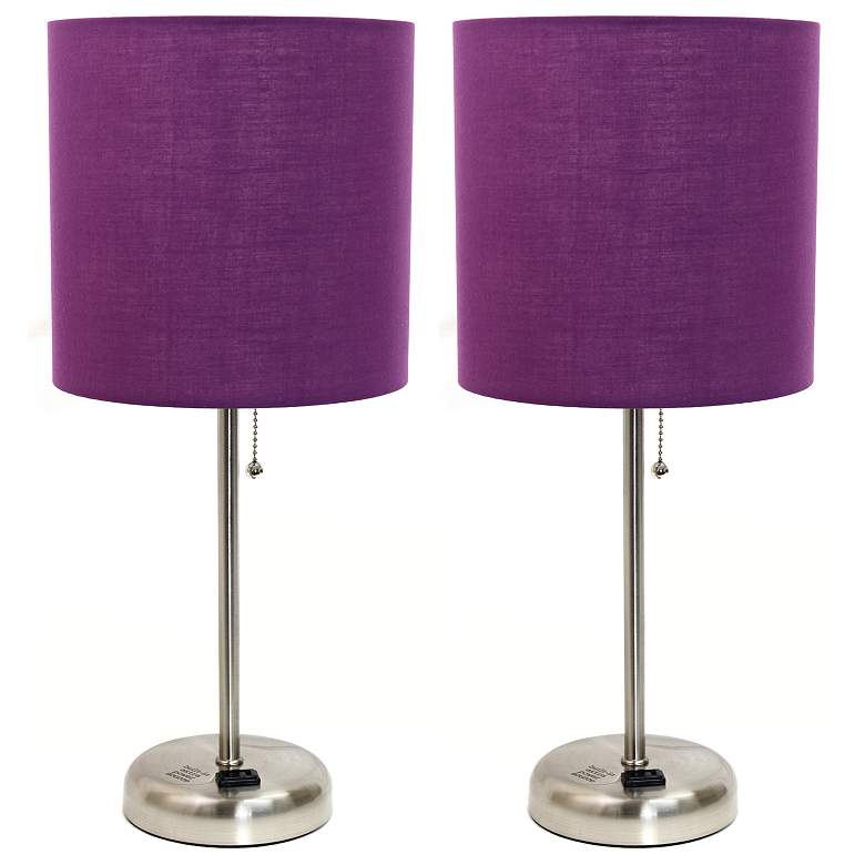 Image 1 19.5" 2 Pack Brushed Steel Stick Table Desk Lamp Set with Charging Out