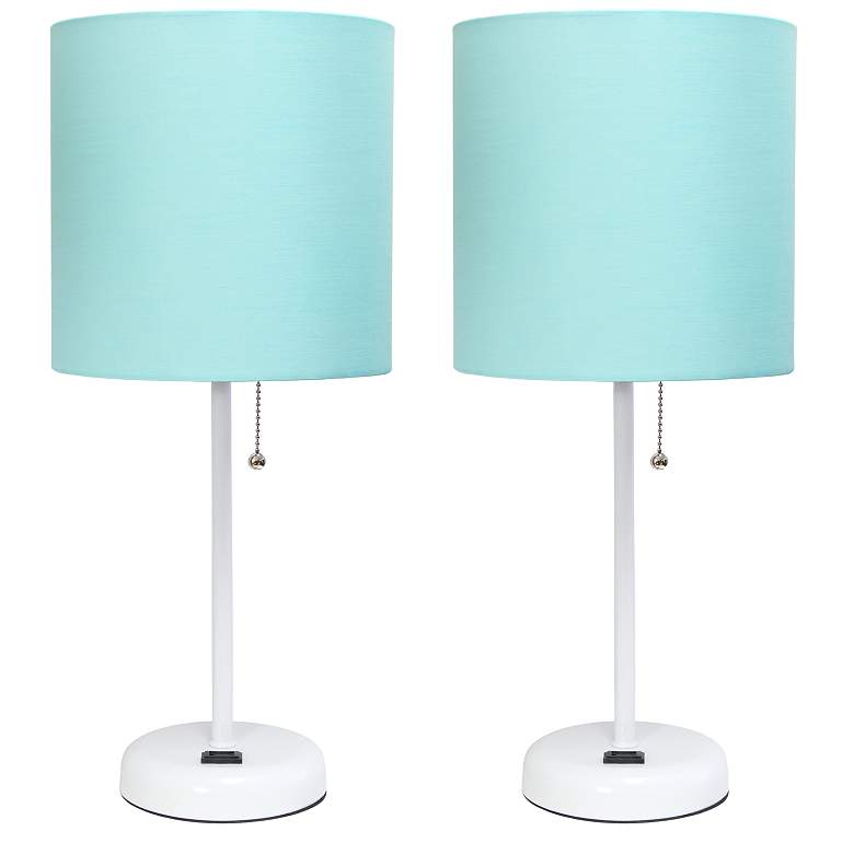 Image 1 19.5" 2 Pack White Stick Table Desk Lamp Set with Charging Outlet