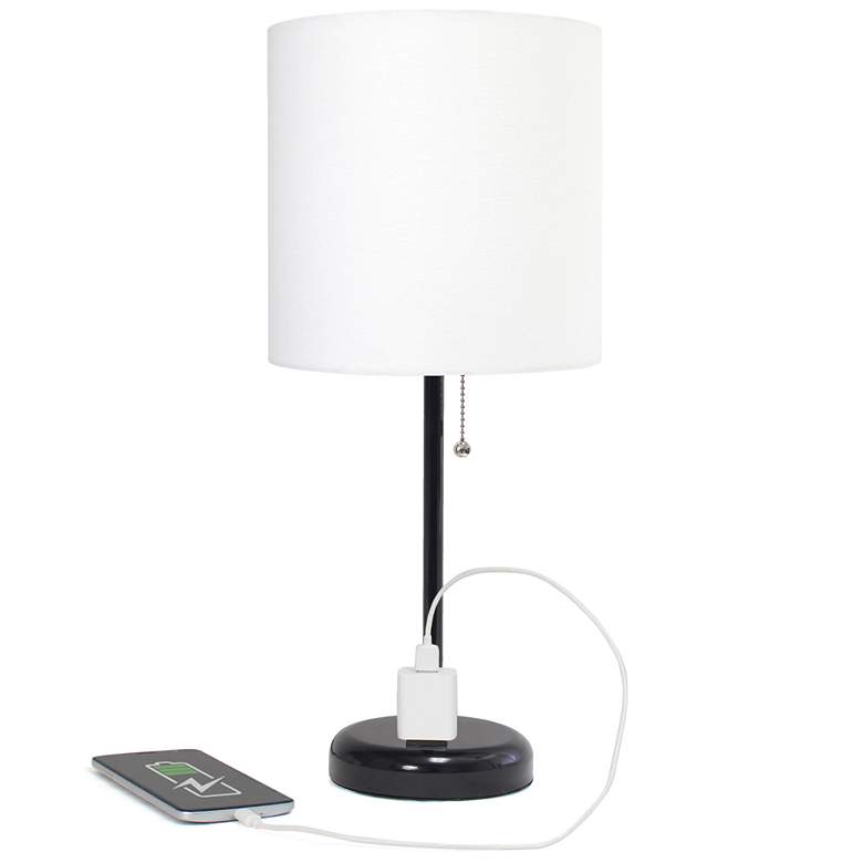 Image 1 19.5" Black Table Desk Lamp with Charging Outlet and LED Bulb Included
