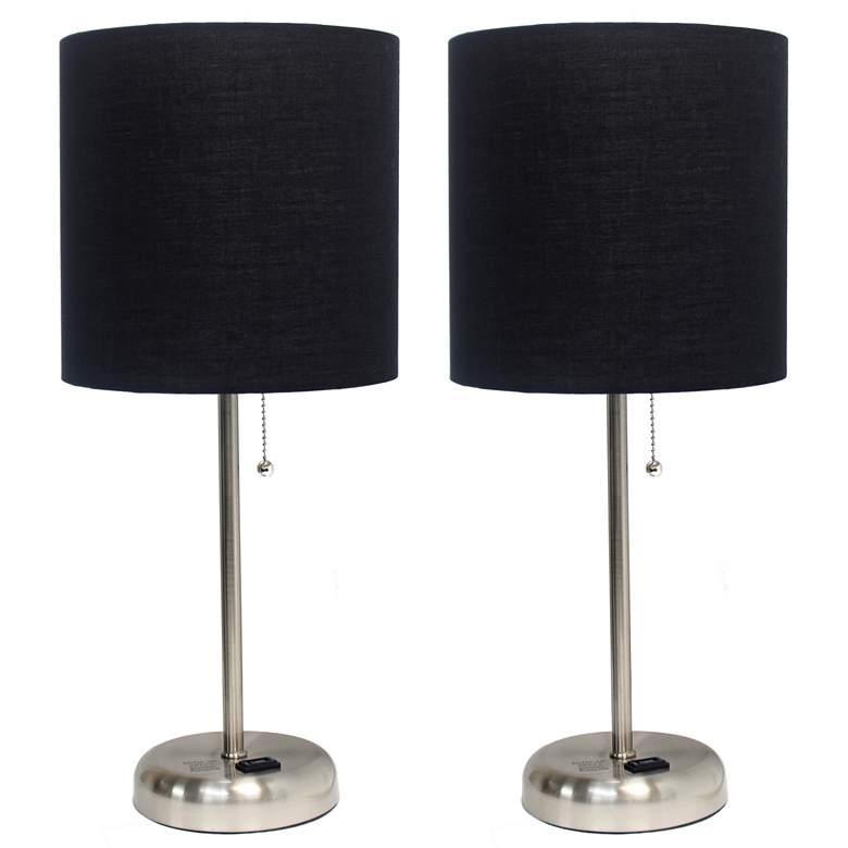 Image 1 19.5" Brushed Steel Table Lamp Two Pack Set with Power Outlet, Aqua Sh