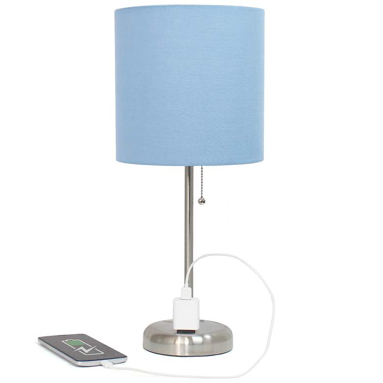 Image 1 19.5" Brushed Steel Table Lamp with Charging Outlet and LED Bulb Inclu