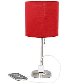 Image1 of 19.5" Brushed Steel Table Lamp with Charging Outlet and LED Bulb Inclu
