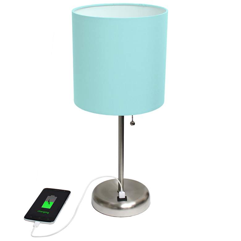 Image 1 19.5" Brushed Steel Table Lamp with USB Charging Port and LED Bulb Inc