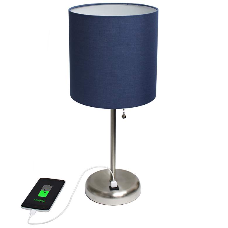 Image 1 19.5" Brushed Steel Table Lamp with USB Charging Port and LED Bulb Inc