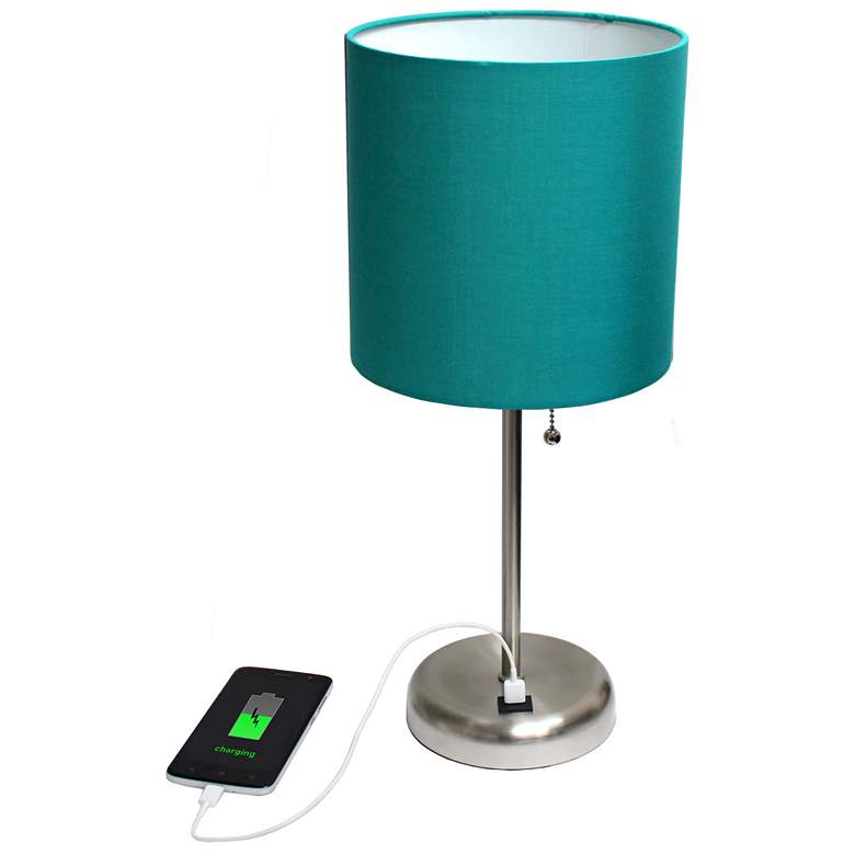 Image 1 19.5" Brushed Steel Table Lamp with USB Charging Port and LED Bulb Inc