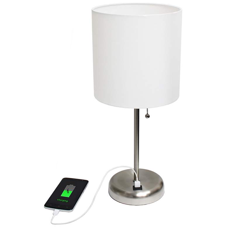 Image 1 19.5" Brushed Steel Table Lamp with USB Charging Port and LED Bulb Inc