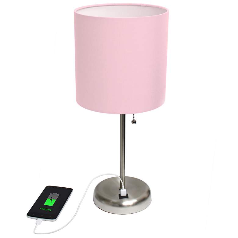 Image 1 19.5" Brushed Steel Table Lamp with USB Charging Port and LED Bulb Inc