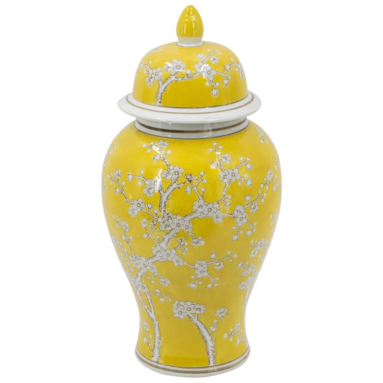 Image 1 19.5 inch High Yellow and White Plum Blossom Ginger Jar