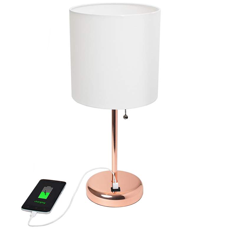 Image 1 19.5" Rose Gold Table Lamp with USB Charging Port and LED Bulb Include