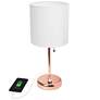 19.5" Rose Gold Table Lamp with USB Charging Port and LED Bulb Include