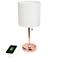 19.5" Rose Gold Table Lamp with USB Charging Port and LED Bulb Include