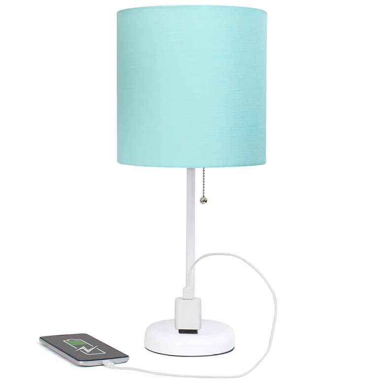 Image 1 19.5" White Stick Table Lamp with Charging Outlet and LED Bulb Include