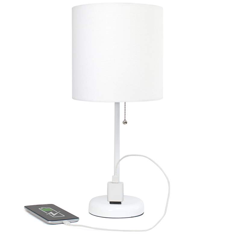 Image 1 19.5" White Stick Table Lamp with Charging Outlet and LED Bulb Include