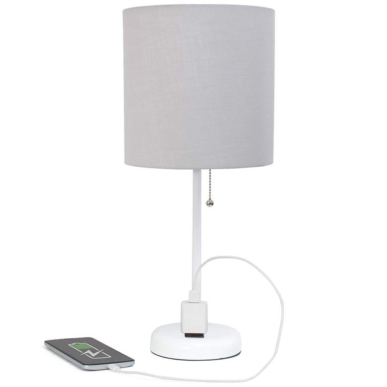 Image 1 19.5" White Stick Table Lamp with Charging Outlet and LED Bulb Include