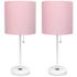 19.5" White Table Lamp Two Pack Set with Power Outlet, Light Pink Shad