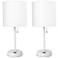19.5" White Table Lamp Two Pack Set with USB Port, White Shades