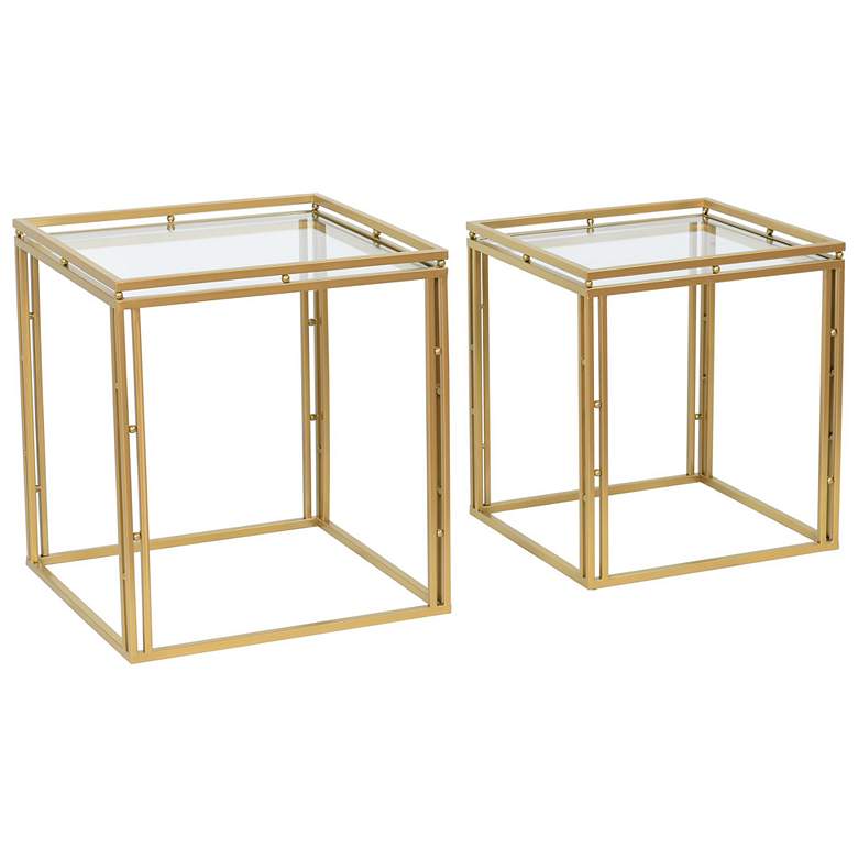 Image 1 19.7" High Antique Gold Nested Square Side Tables - Set of 2