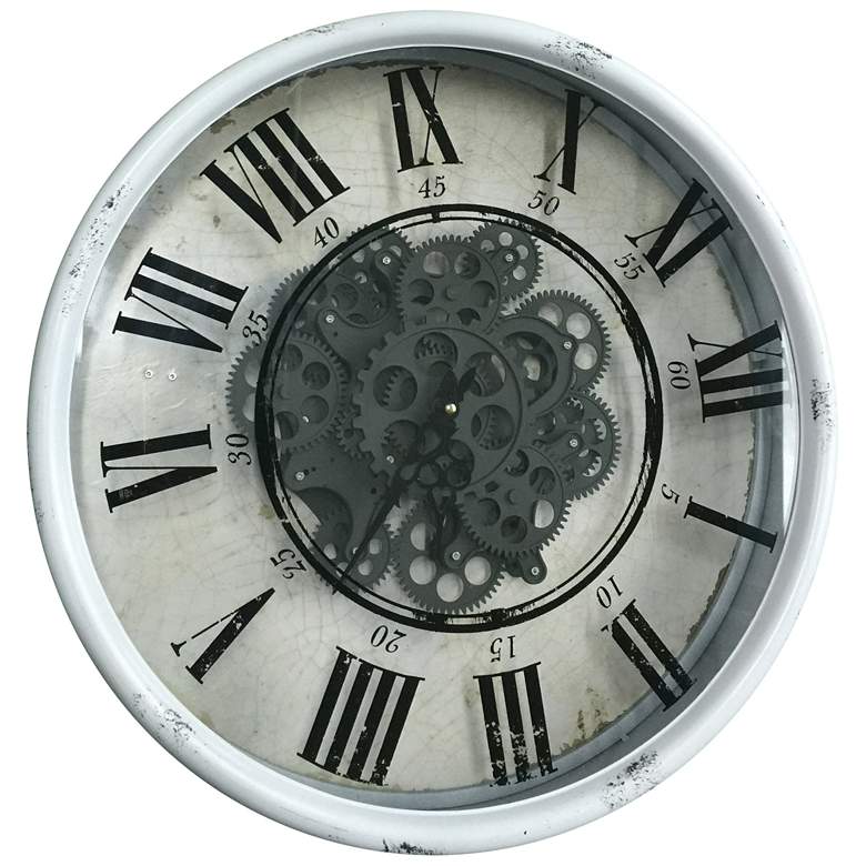 Image 1 19.7" Vintage White Gear Wall Clock