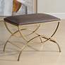 1_19 1/2" High Brass Metal with Cocoa Brown Upholstered Seat Bench