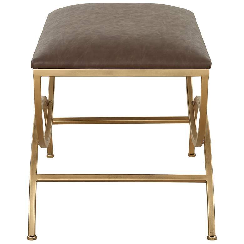 Image 5 19 1/2" High Brass Metal with Cocoa Brown Upholstered Seat Bench more views