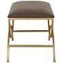 5_19 1/2" High Brass Metal with Cocoa Brown Upholstered Seat Bench more views