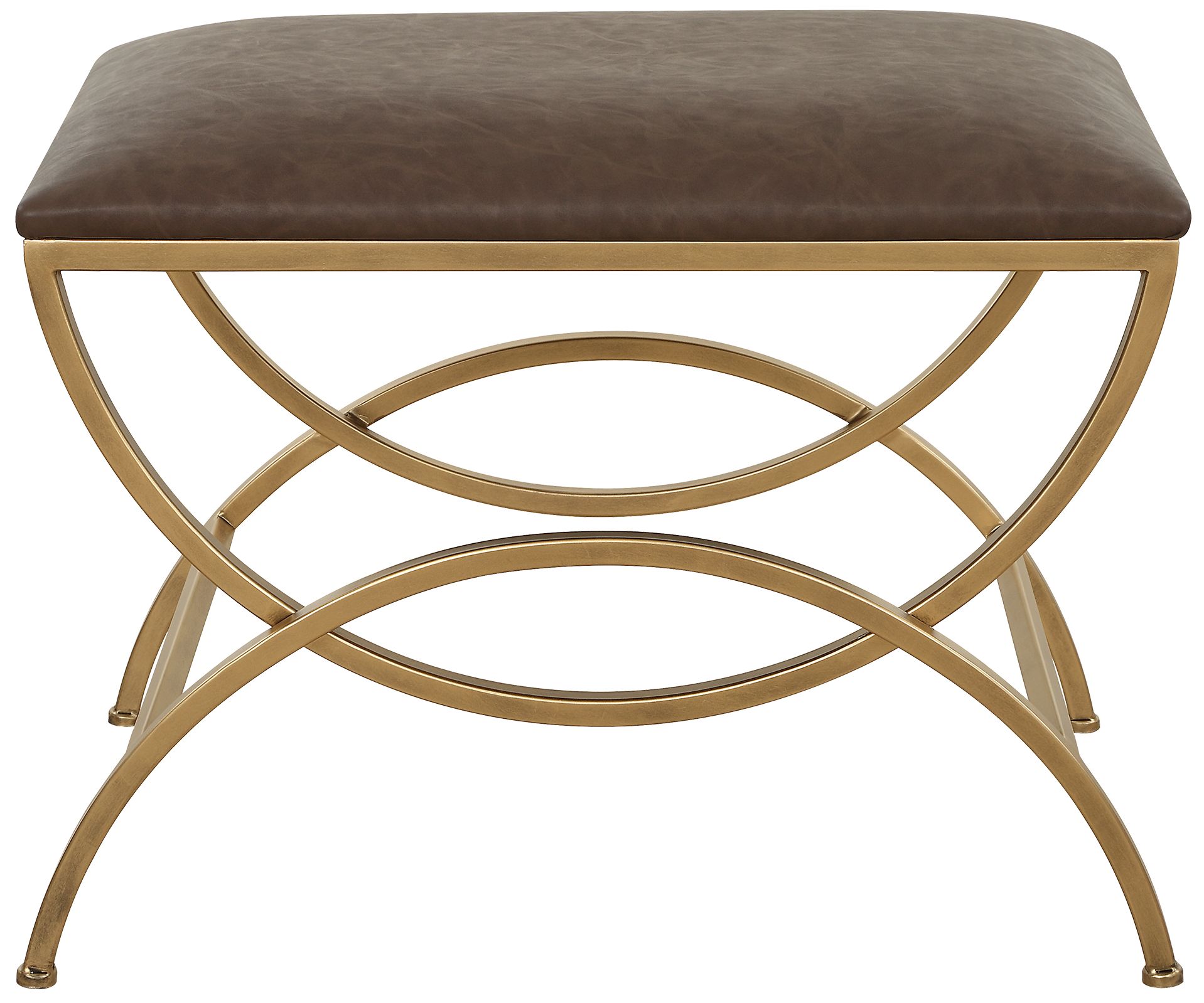 Image 2 19 1/2" High Brass Metal with Cocoa Brown Upholstered Seat Bench