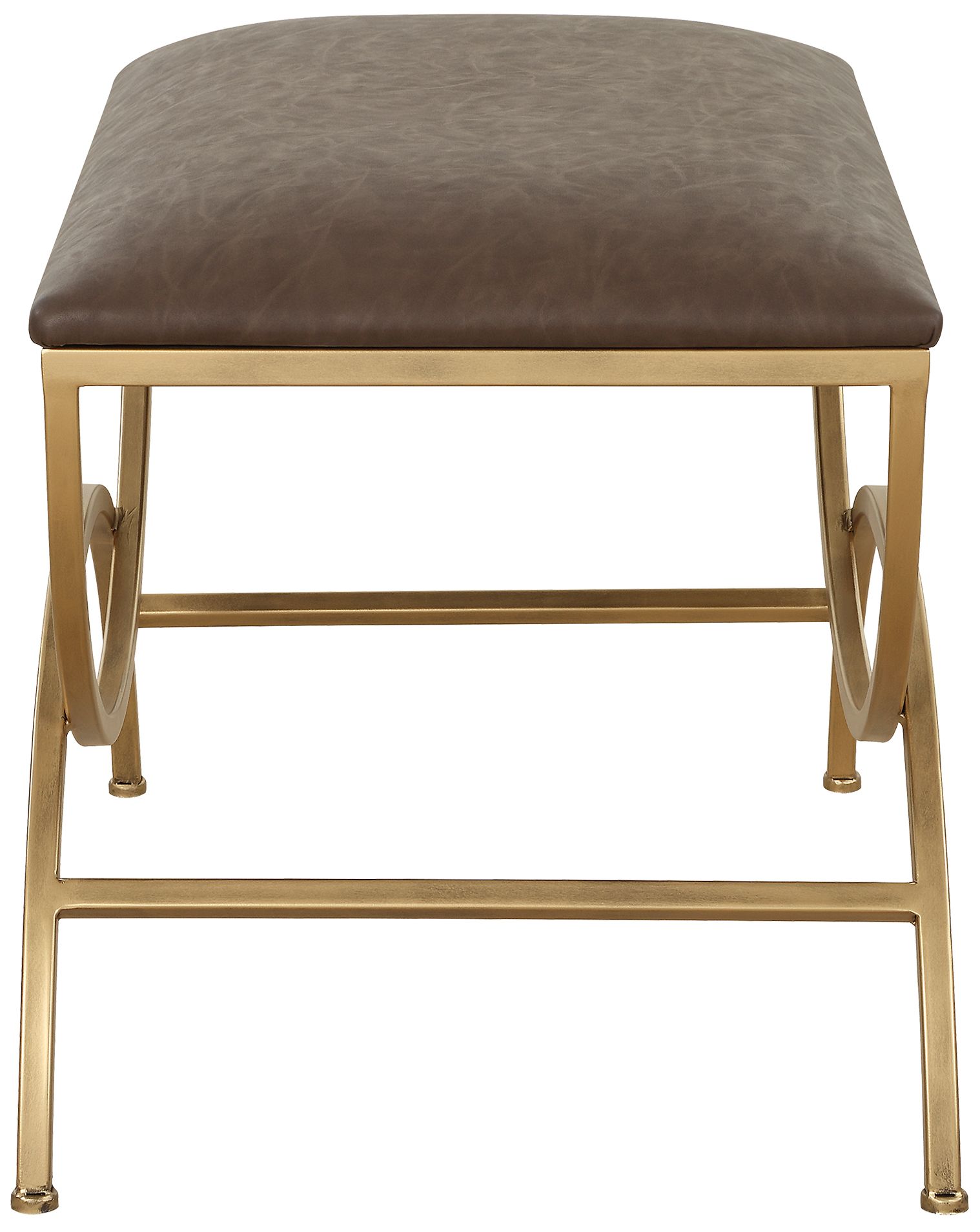 Image 5 19 1/2" High Brass Metal with Cocoa Brown Upholstered Seat Bench more views