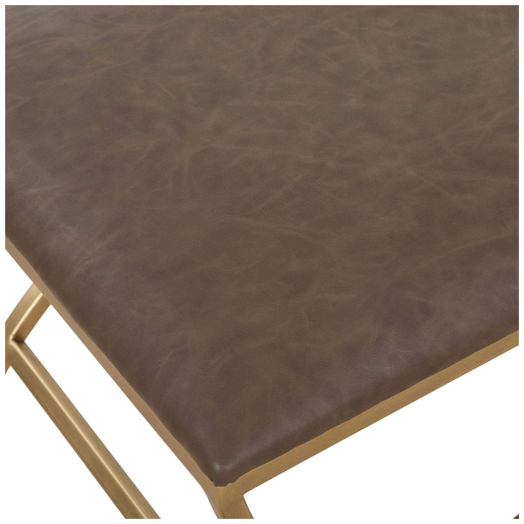 Image 6 19 1/2" High Brass Metal with Cocoa Brown Upholstered Seat Bench more views