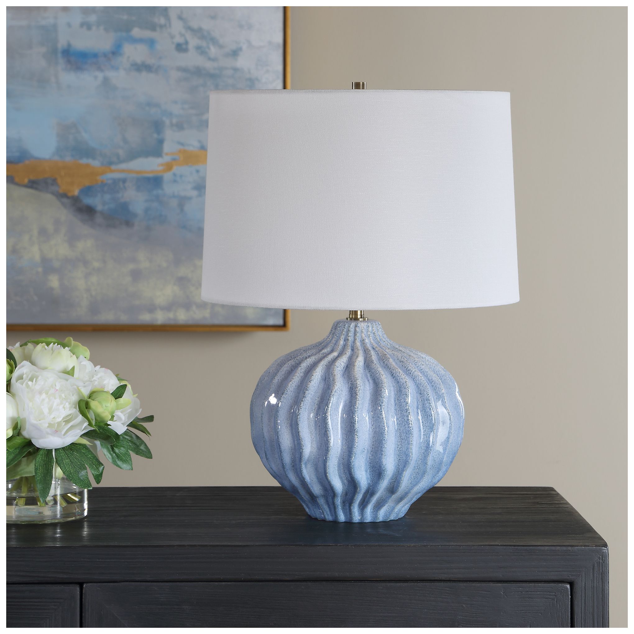 Image 3 19" High Light Blue Ceramic Table Lamp more views